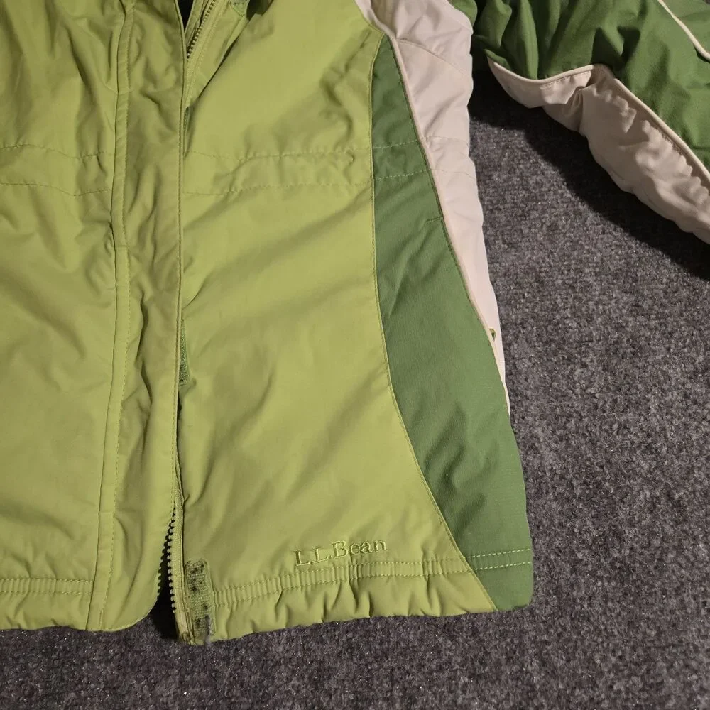 LL Bean Hooded Winter Ski Jacket Green Kids Medium 10-12 Full Zip Pockets